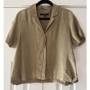 Quince 100% European Linen Short Sleeve Button Up Shirt Olive Green Small